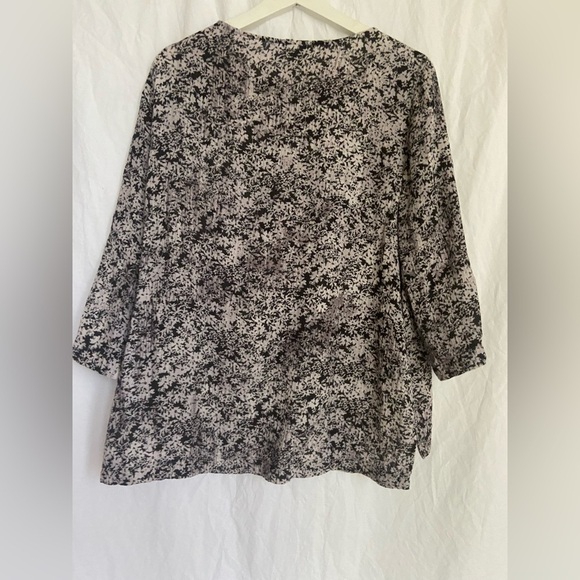 Pure Jill Stretch Cotton Black & Gray Floral Boxy 3/4 Sleeve Top Size Medium - Picture 5 of 10